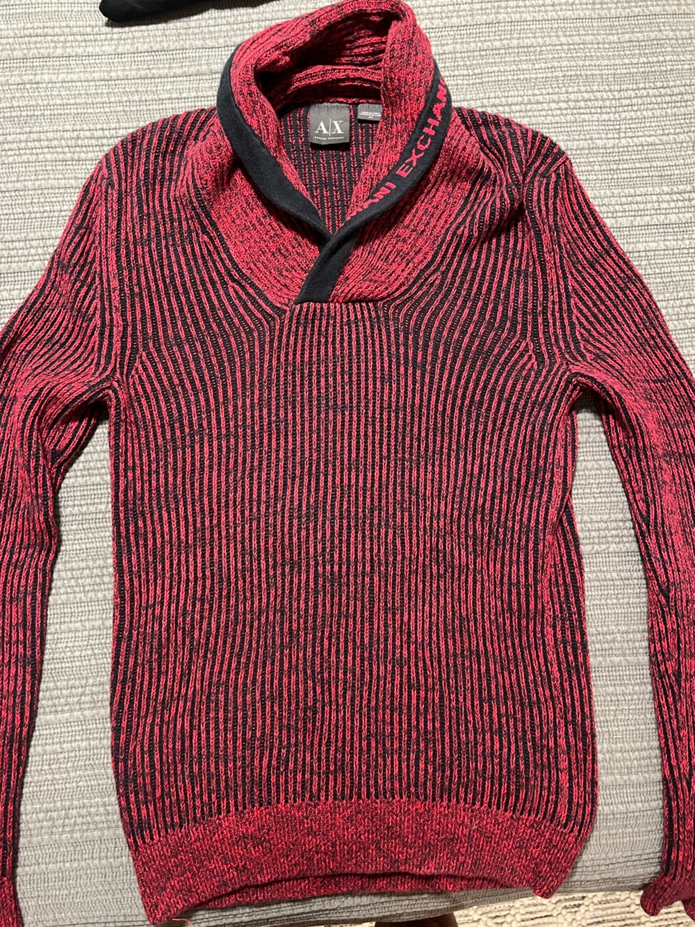 Armani Exchange Red & Black Turtleneck Ribbed Knit Sweater